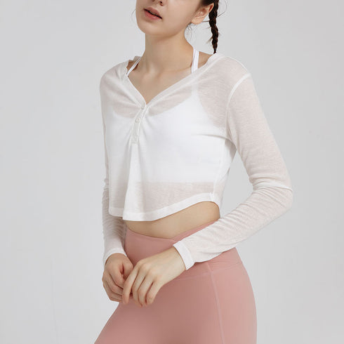 Women's Sun Protection Running V-Neck Button Shirt Top