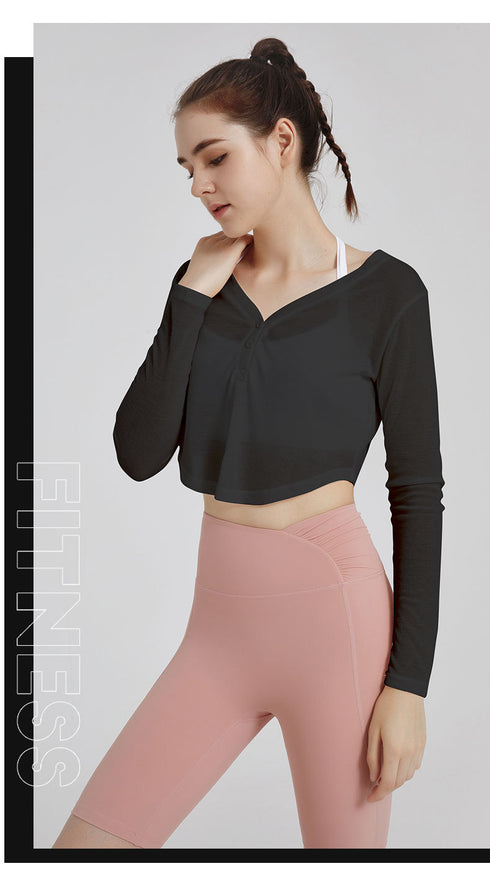 Women's Sun Protection Running V-Neck Button Shirt Top