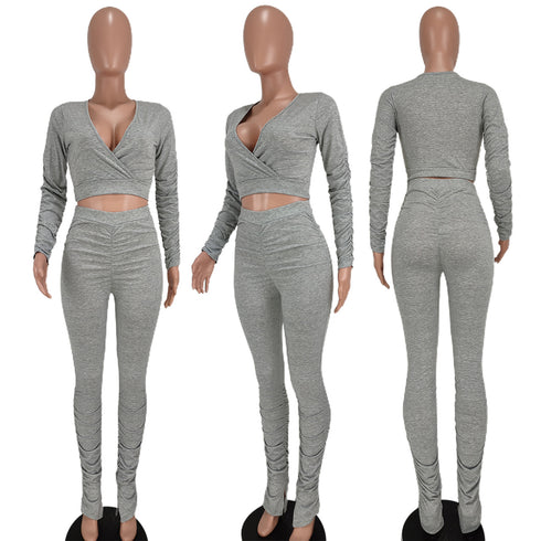 Women's Sweatshirt Pleated Trouser Two Piece Outfits
