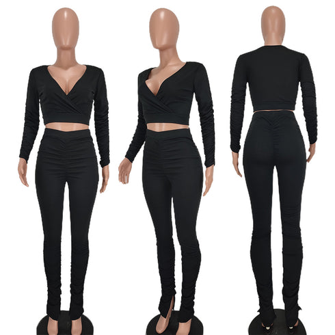 Women's Sweatshirt Pleated Trouser Two Piece Outfits