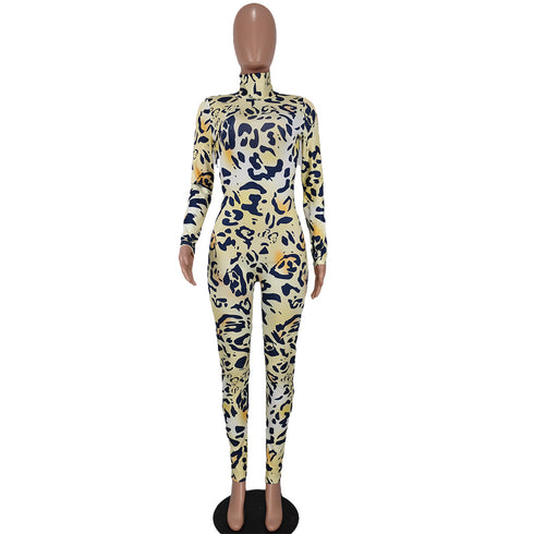 Women's Temperament High Neck Printed Slim Jumpsuits