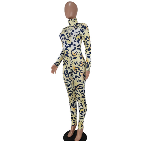 Women's Temperament High Neck Printed Slim Jumpsuits