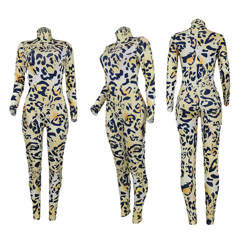 Women's Temperament High Neck Printed Slim Jumpsuits