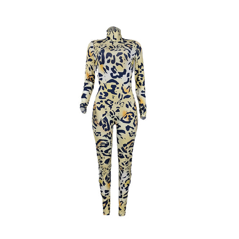 Women's Temperament High Neck Printed Slim Jumpsuits