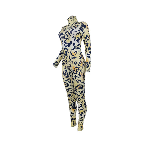 Women's Temperament High Neck Printed Slim Jumpsuits