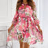 Women's Temperament Print Long Sleeve Belted Waist Dress