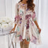 Women's Temperament Print Long Sleeve Belted Waist Dress