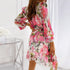 Women's Temperament Print Long Sleeve Belted Waist Dress