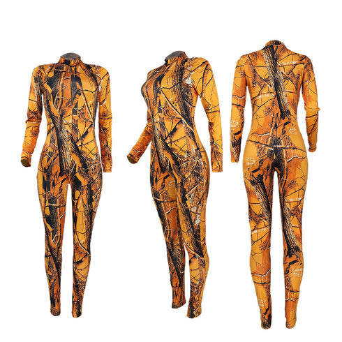 Women's Temperament Stand Collar Printed Jumpsuits