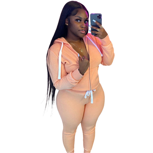 Women's Thick Brushed Hoodie Sports Pants Two Piece Outfit