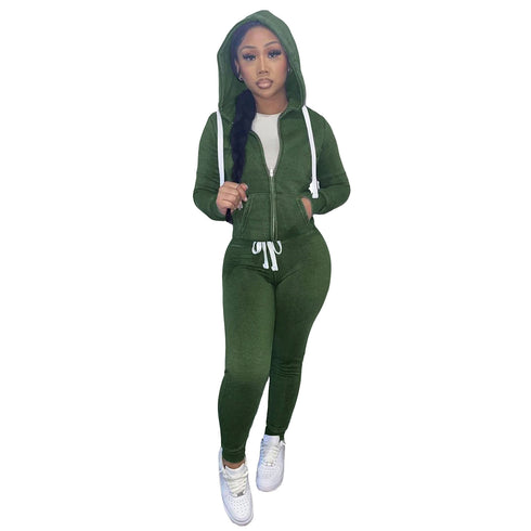 Women's Thick Brushed Hoodie Sports Pants Two Piece Outfit