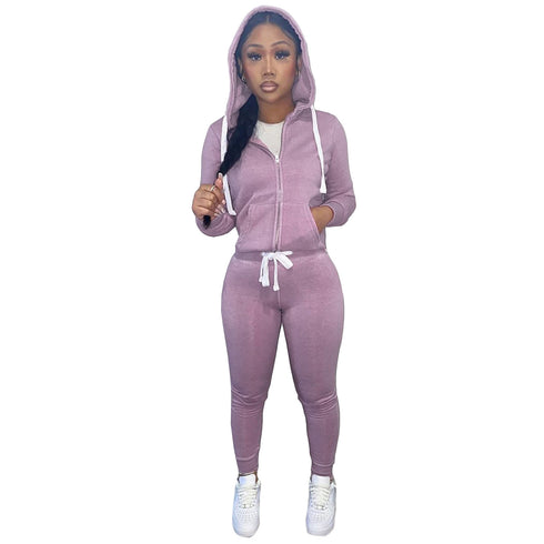 Women's Thick Brushed Hoodie Sports Pants Two Piece Outfit
