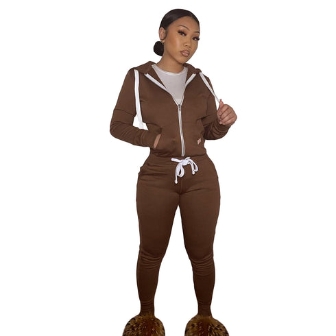 Women's Thick Brushed Hoodie Sports Pants Two Piece Outfit