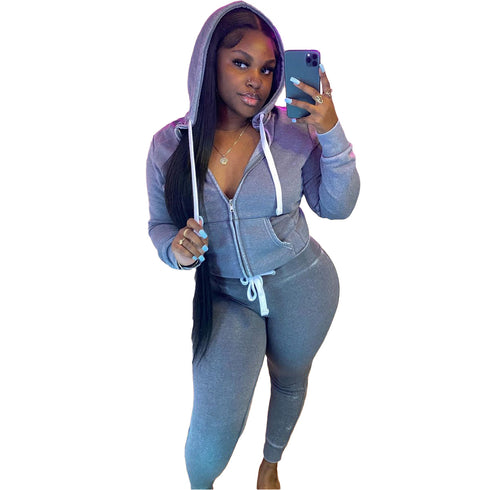 Women's Thick Brushed Hoodie Sports Pants Two Piece Outfit