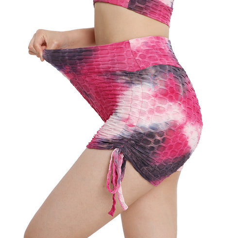 Women's Tie-dye Lift Hips Running Yoga Drawstring Shorts