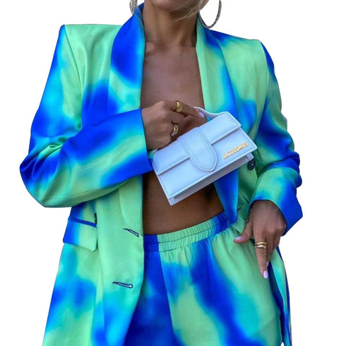 Women's Tie-dye Printed Two Piece Outfits Suit