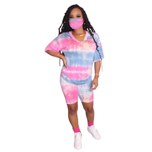 Women's Tie-dye Shorts Loungewear Two Piece Outfits