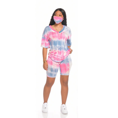 Women's Tie-dye Shorts Loungewear Two Piece Outfits