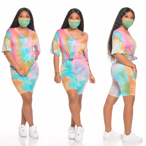 Women's Tie-dye Shorts Loungewear Two Piece Outfits