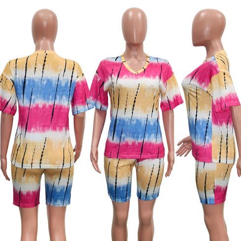Women's Tie-dye Shorts Loungewear Two Piece Outfits