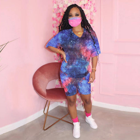 Women's Tie-dye Shorts Loungewear Two Piece Outfits