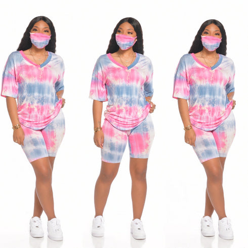 Women's Tie-dye Shorts Loungewear Two Piece Outfits