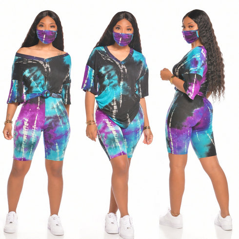 Women's Tie-dye Shorts Loungewear Two Piece Outfits