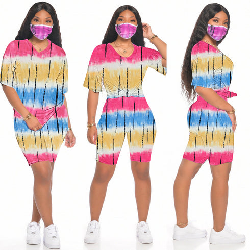 Women's Tie-dye Shorts Loungewear Two Piece Outfits