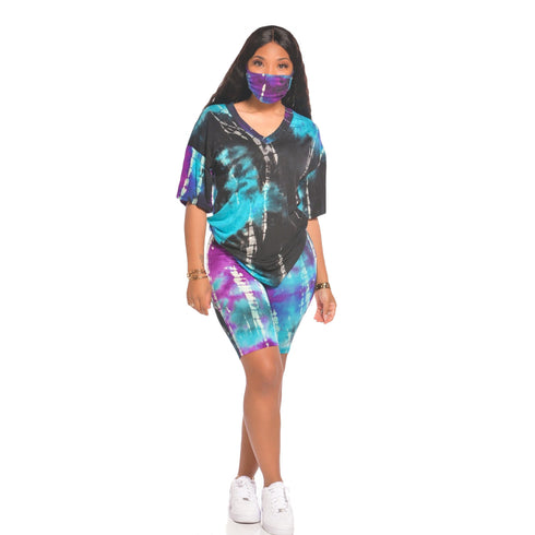 Women's Tie-dye Shorts Loungewear Two Piece Outfits