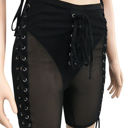 Women's Tight Sexy Fluoroscopy Gauze Two Piece Outfits