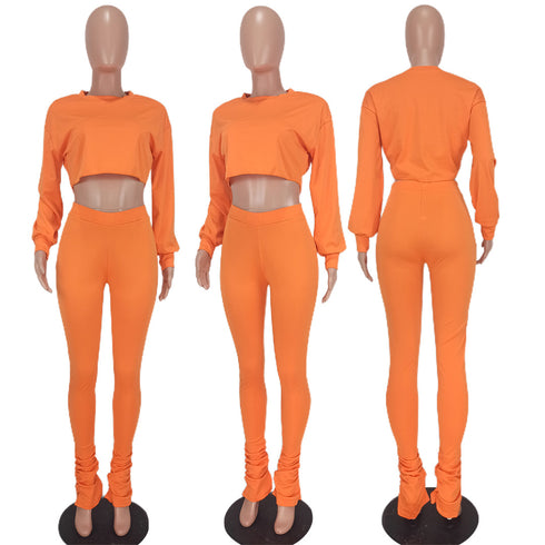 Women's Top Pant Two Piece Pullover Sweat Suit Two Piece