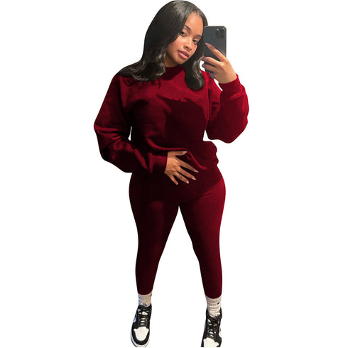 Women's Top Pant Workout Two Piece Outfits Long Sleeve