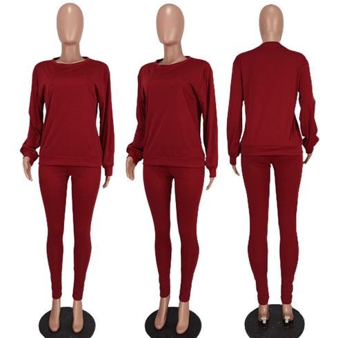 Women's Top Pant Workout Two Piece Outfits Long Sleeve