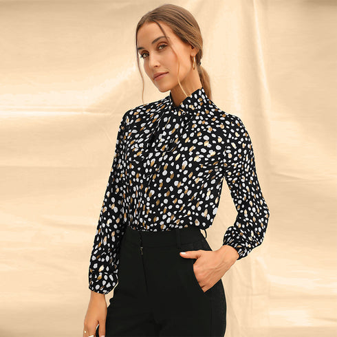 Women's Tops Floral Print Long Sleeve Loose Blouse Chiffon Shirt