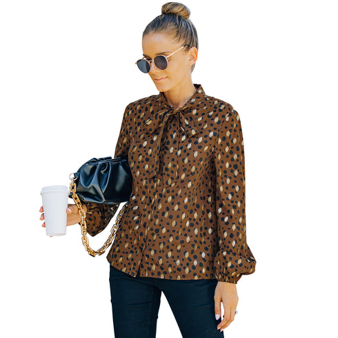 Women's Tops Floral Print Long Sleeve Loose Blouse Chiffon Shirt