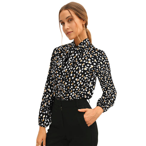 Women's Tops Floral Print Long Sleeve Loose Blouse Chiffon Shirt