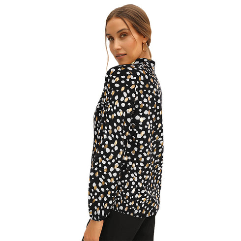 Women's Tops Floral Print Long Sleeve Loose Blouse Chiffon Shirt