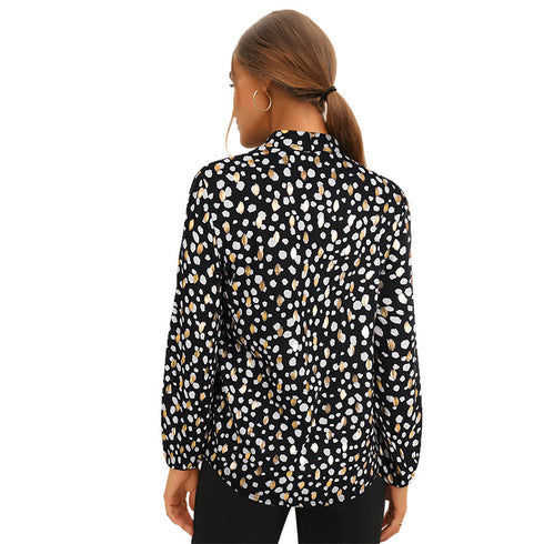 Women's Tops Floral Print Long Sleeve Loose Blouse Chiffon Shirt