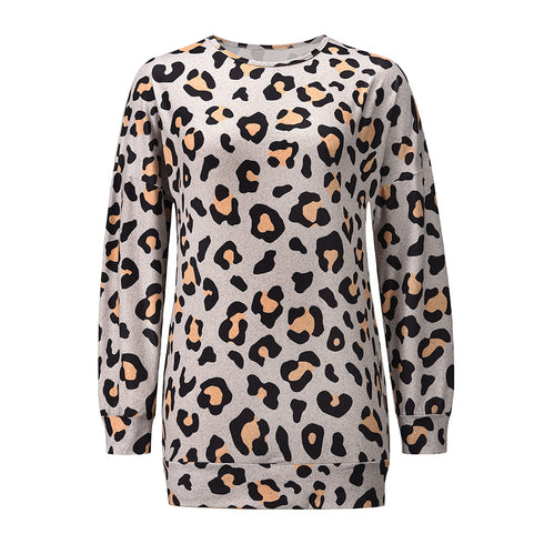 Women's Tunics Leopard Round Neck Knit Top