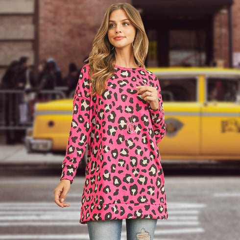 Women's Tunics Leopard Round Neck Knit Top