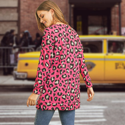 Women's Tunics Leopard Round Neck Knit Top