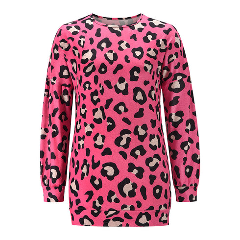 Women's Tunics Leopard Round Neck Knit Top
