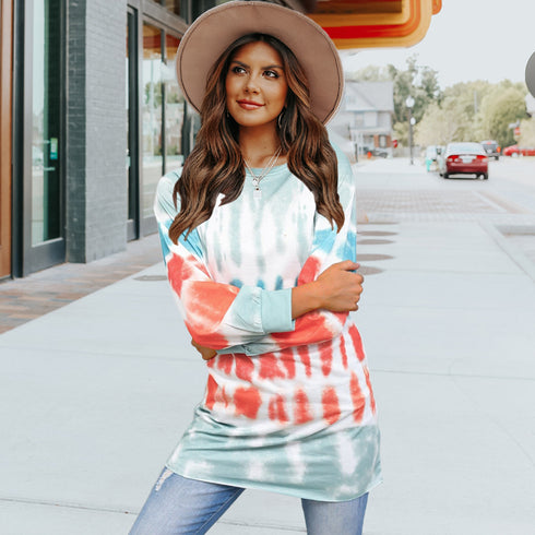 Women's Tunics Long Sleeve Tie-dye Printed Dress