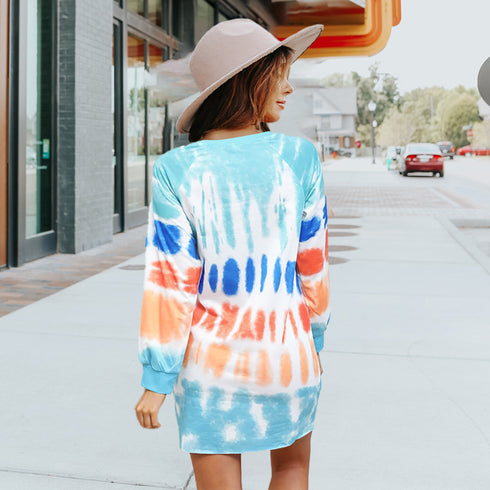 Women's Tunics Long Sleeve Tie-dye Printed Dress