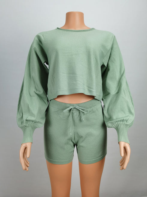 Women's Two Piece Outfits Bubble Long Sleeve Sport Suit