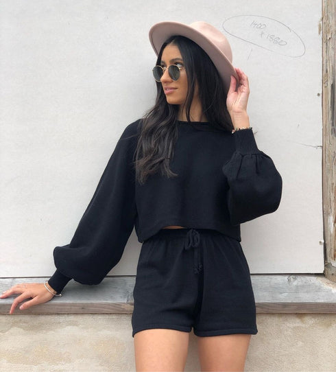 Women's Two Piece Outfits Bubble Long Sleeve Sport Suit