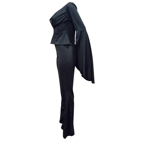 Women's Two Piece Outfits Flare Bell Bottom Pants Irregular Suit