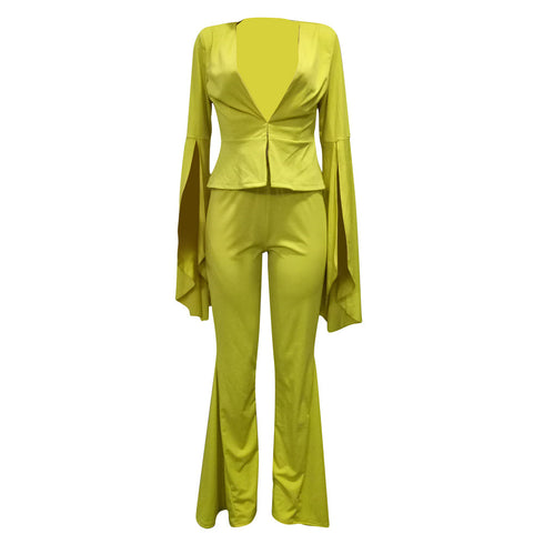 Women's Two Piece Outfits Flare Bell Bottom Pants Irregular Suit