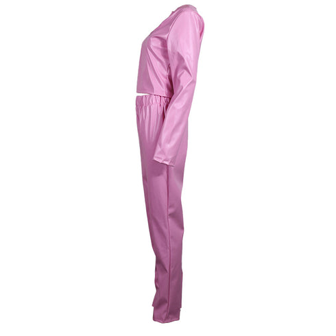 Women's Two Piece Outfits PU Leather Top Skinny Pants