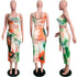 Women's Two Piece Outfits Print Vests Long Skirts Suit